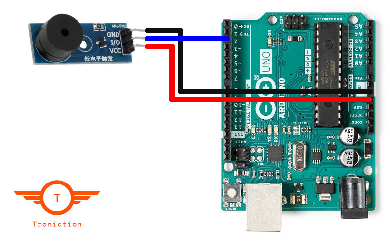 How to connect buzzer module to Arduino board for sounds