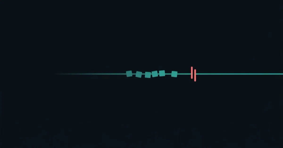 A teal signal line crossing a gap to a second line that carries nothing onward