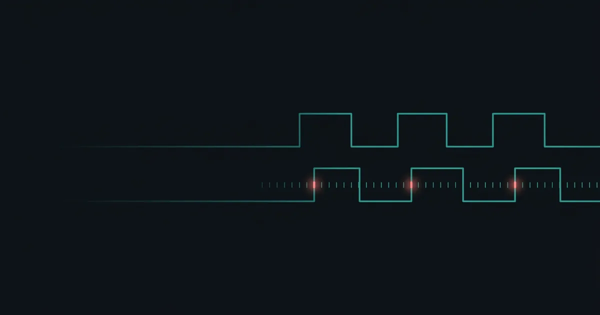 Two square-wave signals slightly out of step, sampled at the wrong moments