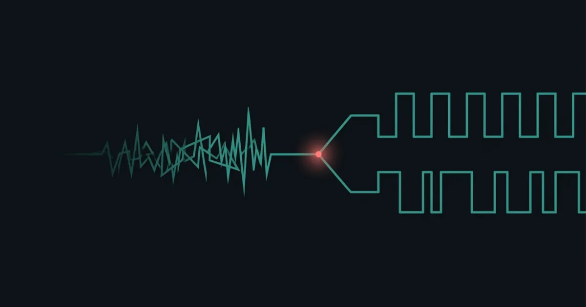 Two signal traces converging onto a single wire and colliding into noise