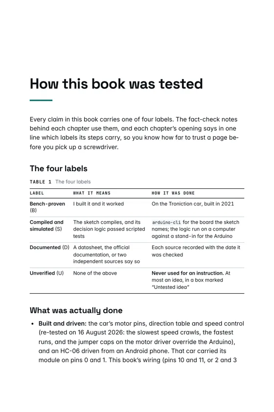 Page 9 of the book, How this book was tested: the four labels and what was actually done