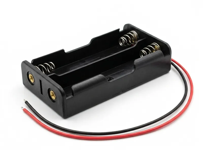 Two-cell 18650 battery holder with red and black leads