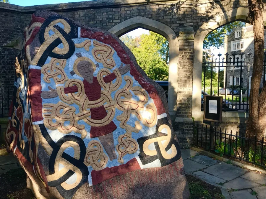 Christ face of the Jelling stone (side C), painted replica